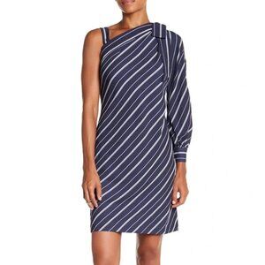 ECI NEW YORK Striped One Shoulder Bow Detail Dress